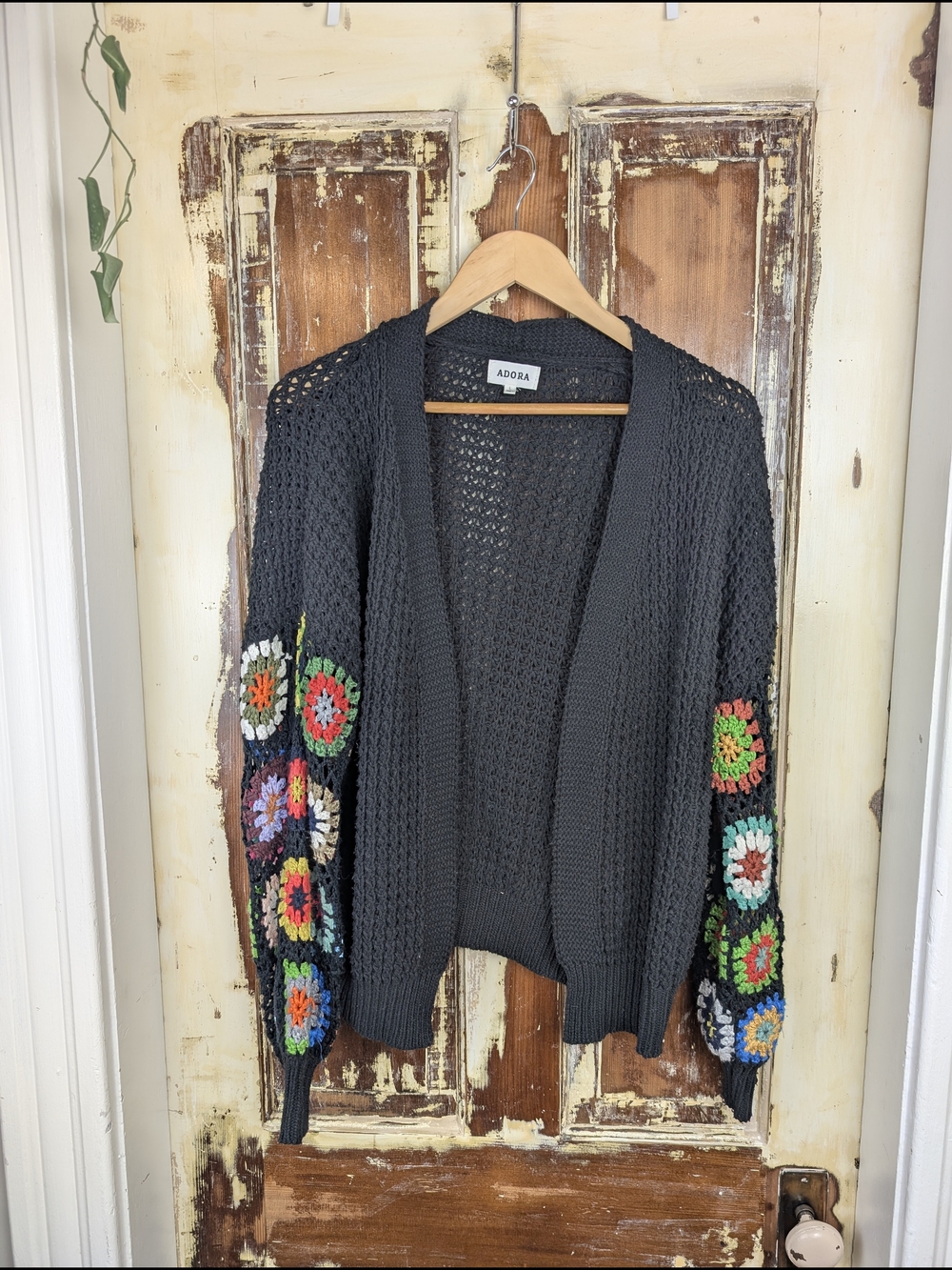 Adora Boho Crochet Granny Square Sleeve Open Cardigan L Grannycore Colourful